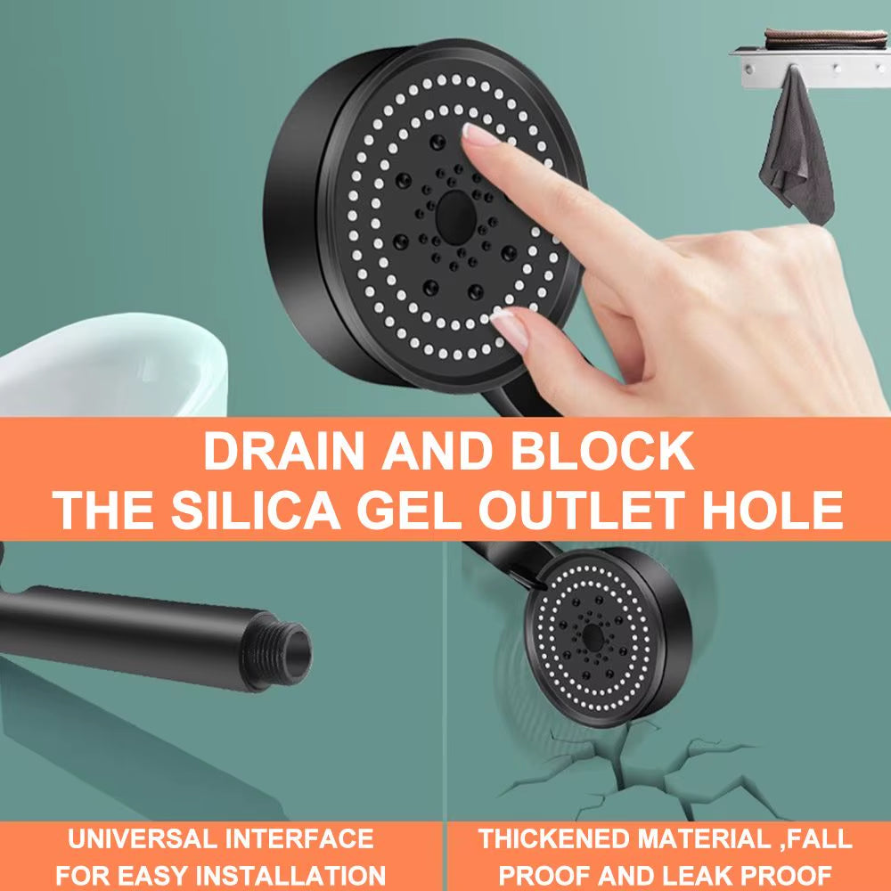 Pommeau de Douche Haute Pression à Main – 5 Jets Réglables, Économiseur d’Eau, Accessoire Universel avec Interface Standard (22,5 × 8,8 × 1,8 cm)